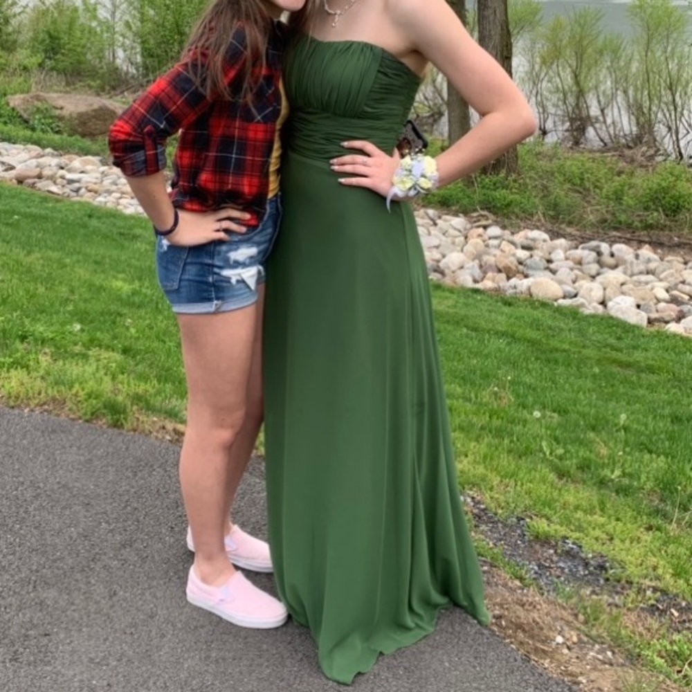 Green strapless long prom dress
